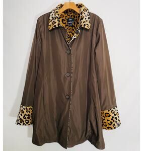 Dennis Basso Reversible Leopard Print Rain Coat - Women's Size L - Fabulous!